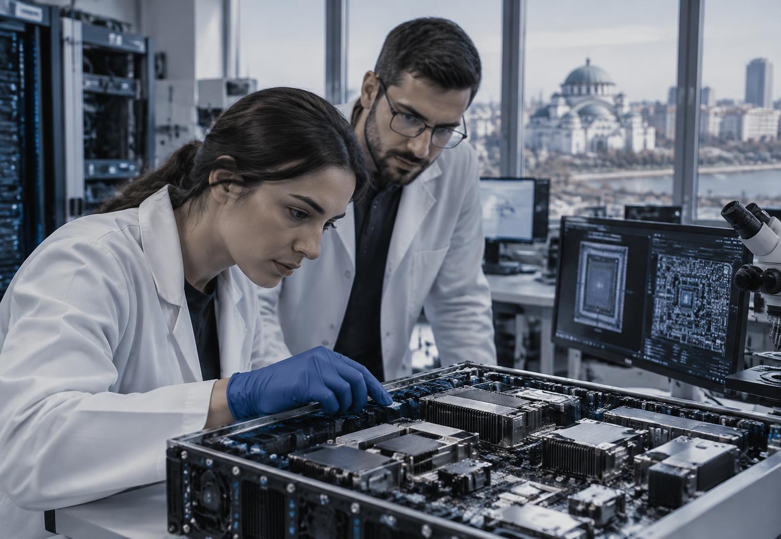 Engineers working with high-performance computing hardware